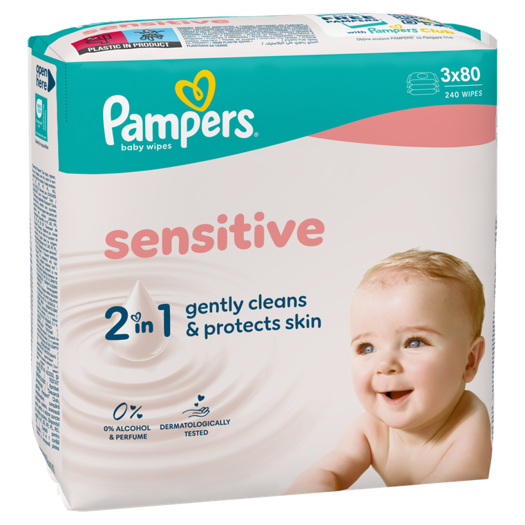 Pampers, Sensitive, chusteczki nawilżane dla dzieci, 3-80 szt.