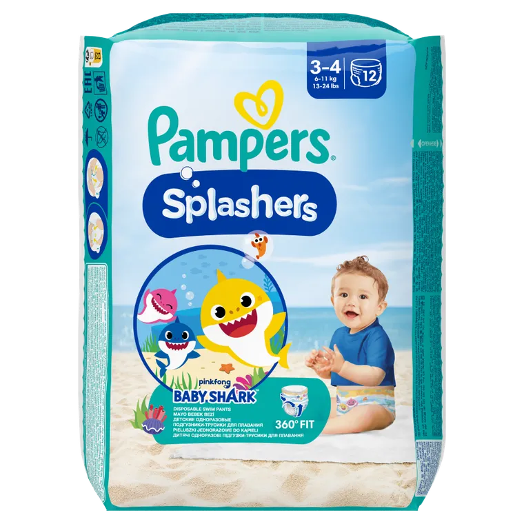 Pampers, Splashers, pieluchy jednorazowe do pływania, rozmiar 3-4, 6-11 kg, 12 szt.