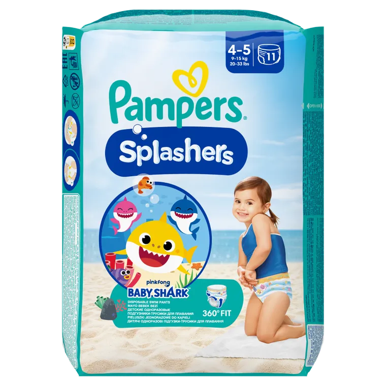 Pampers, Splashers, pieluchy jednorazowe do pływania, rozmiar 4-5, 9-15 kg, 11 szt.