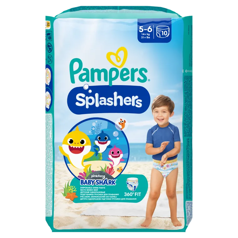 Pampers, Splashers, pieluchy jednorazowe do pływania, rozmiar 5-6, 14+ kg, 10 szt