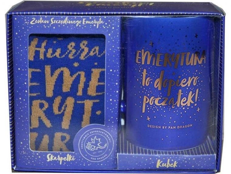 Pan Dragon, zestaw, kubek, skarpety, emerytura