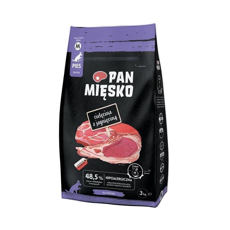 Pan Mięsko, Cielęcina z jagnięciną, sucha karma dla psa chrupki, M, 3kg