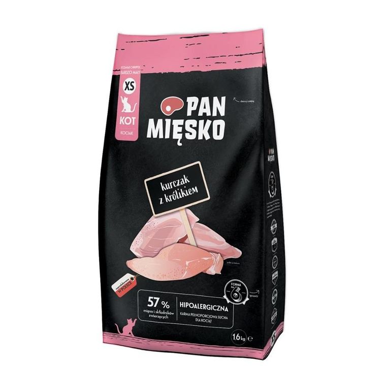 Pan Mięsko, Kurczak z królikiem, sucha karma dla kota chrupki, XS, 1,6kg