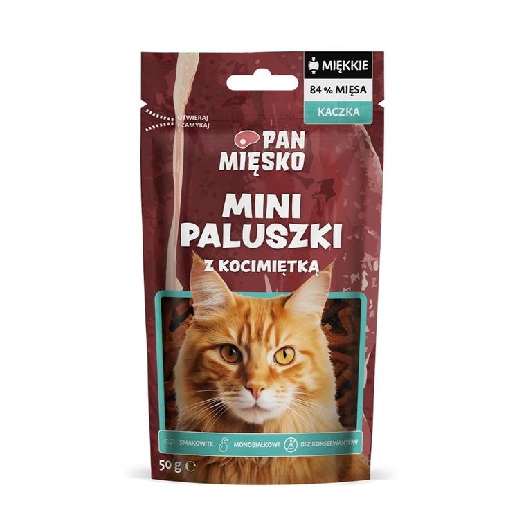 Pan Mięsko, Mini paluszki Kaczka z kocimiętką, przysmak dla kota, 50g