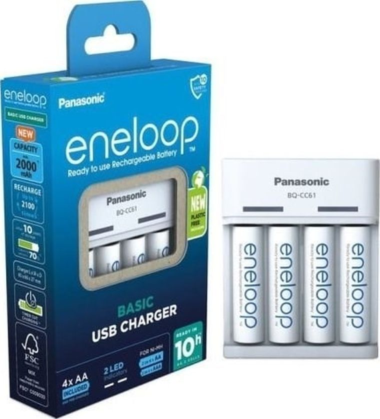 Panasonic, Eneloop, ładowarka BASIC USB + ładowarka 4x AA, 2000mAh