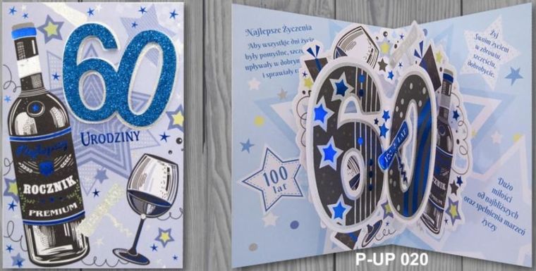 Panorama, karnet przestrzenny B6, Urodziny 60, mężczyzna