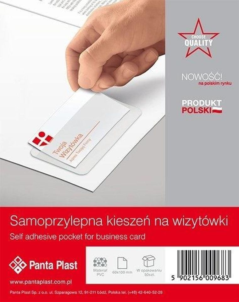 Panta Plast, kieszeń samoprzylepna na wizytówki, 100-60 mm