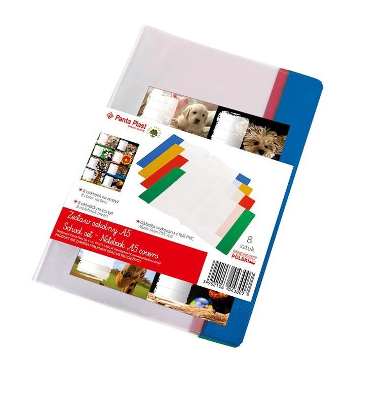 Panta Plast, okładka na zeszyt A5, PVC, 8 szt. + naklejki
