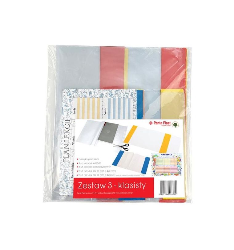 Panta Plast, zestaw 3-klasisty, okładki na zeszyt + plan lekcji