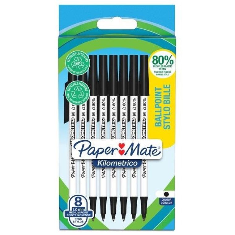 Paper Mate, Kilometrico, długopisy, czarne, 1,0 mm, 8 szt.