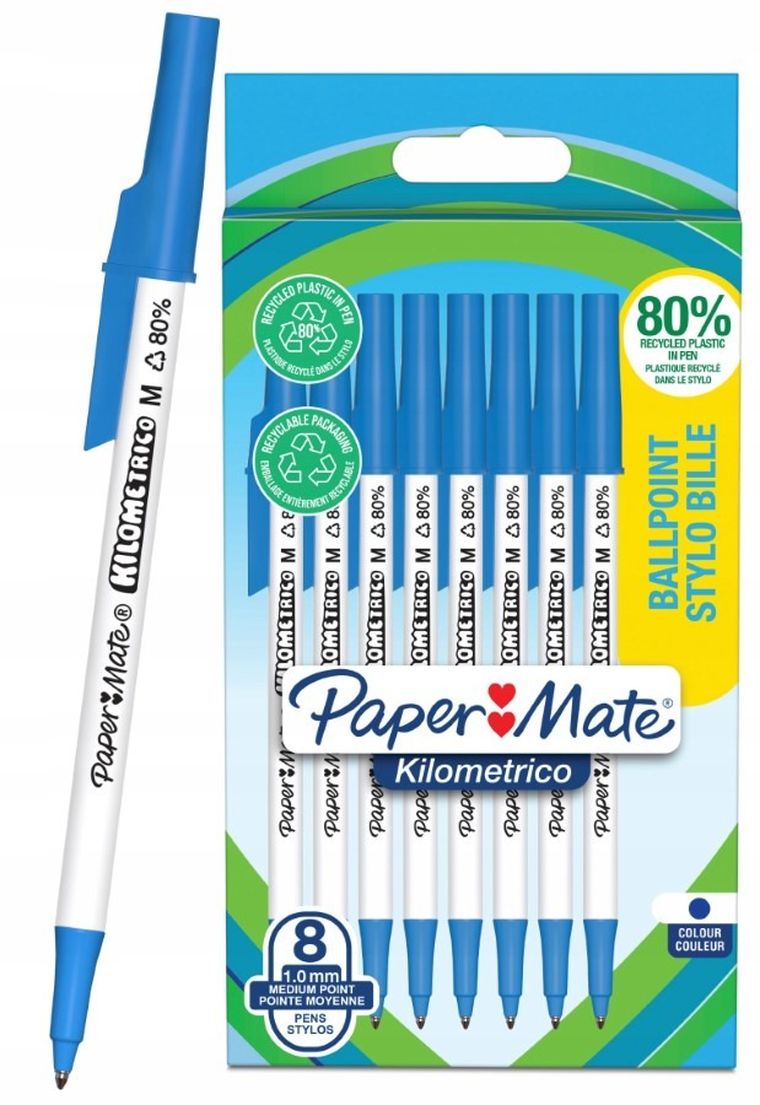 Paper Mate, Kilometrico, długopisy, niebieskie, 1,0 mm, 8 szt.