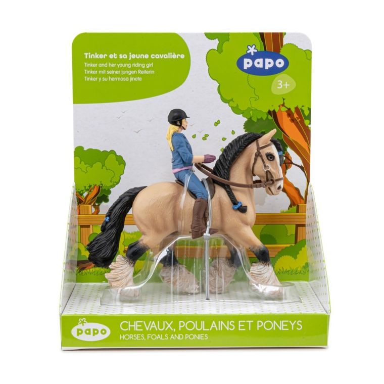 Papo, Koń Tinker z młodym jeźdźcem, figurka
