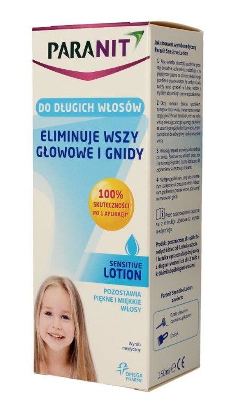 Paranit, Sensitive, lotion eliminujący wszy i gnidy do włosów długich, 150 ml