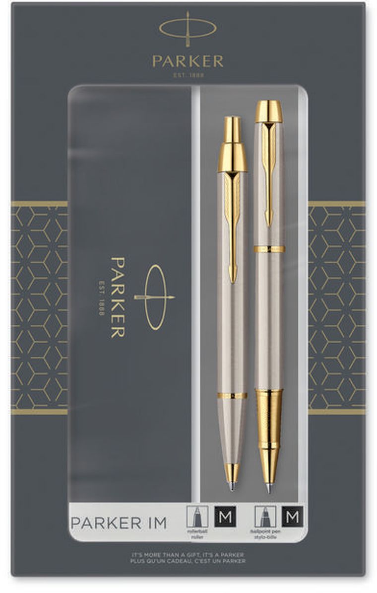 Parker, IM, zestaw: pióro kulkowe + długopis, Brushed Metal GT