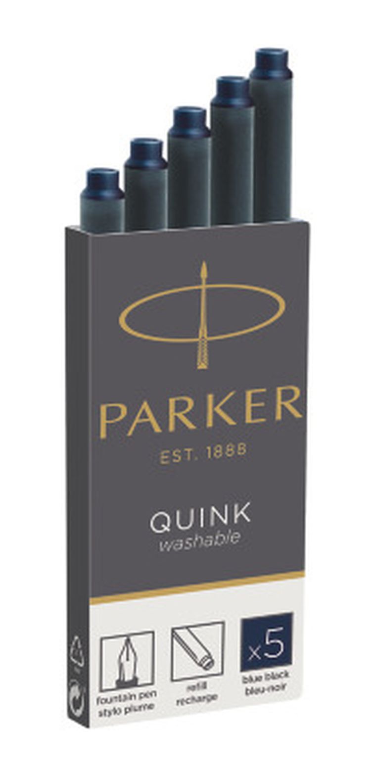 Parker, Quink, naboje z atramentem, granatowe, 5 szt.