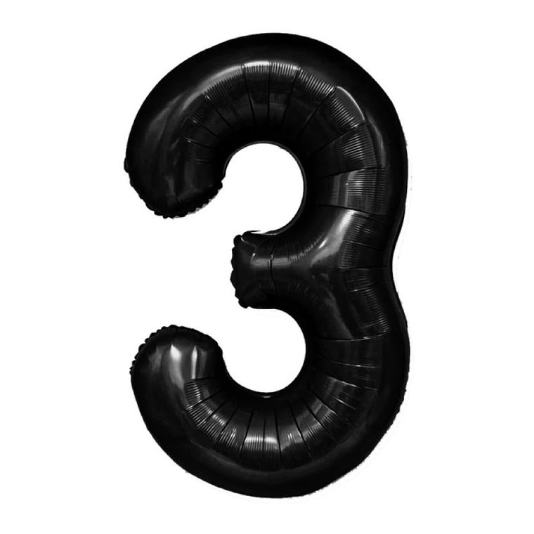 Party Tino, balon foliowy, cyfra 3, czarny, 100 cm