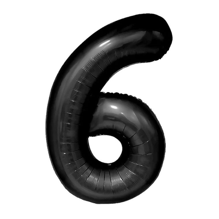 Party Tino, balon foliowy, cyfra 6, czarny, 100 cm