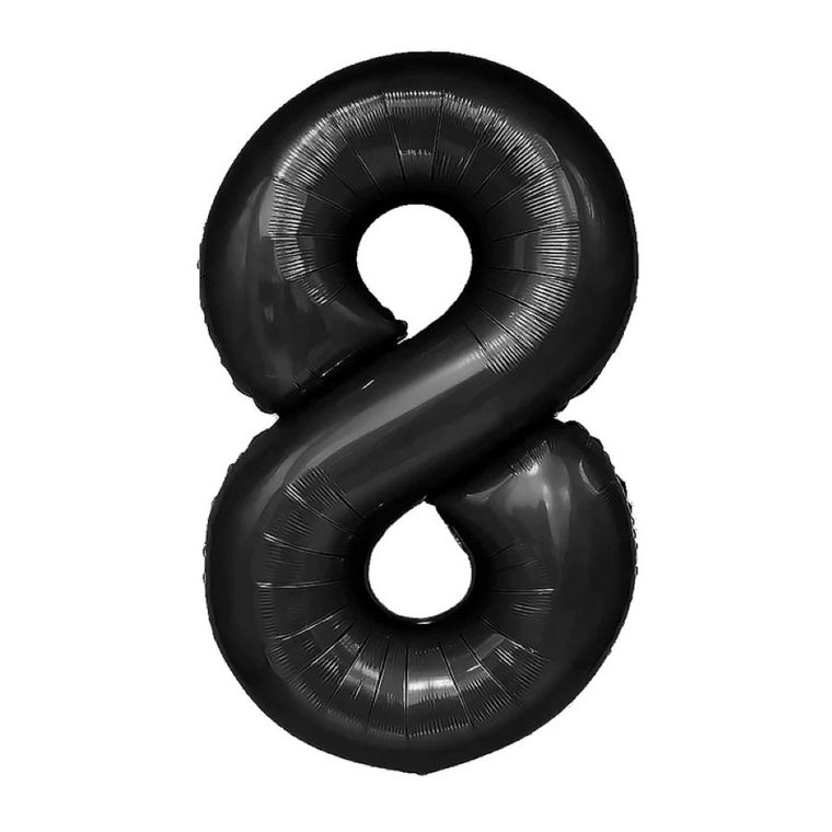 Party Tino, balon foliowy, cyfra 8, czarny, 100 cm