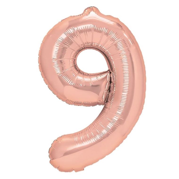 Party Tino, balon foliowy, cyfra 9, różowy, rose gold, 100 cm