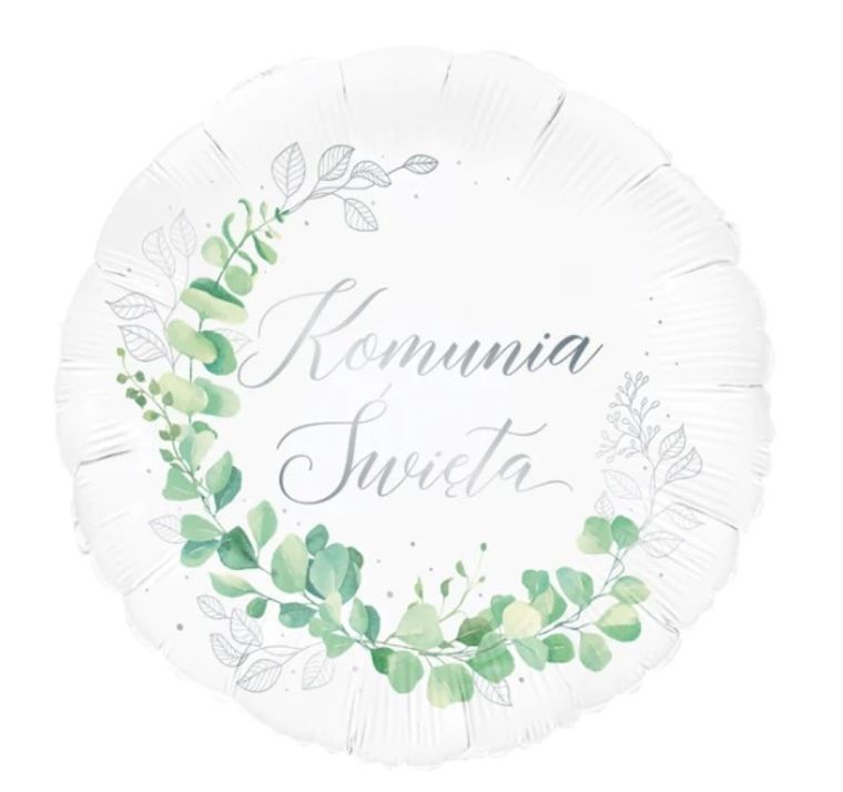 Party Tino, balon, Komunia Święta, eukaliptus, srebrny, 45 cm