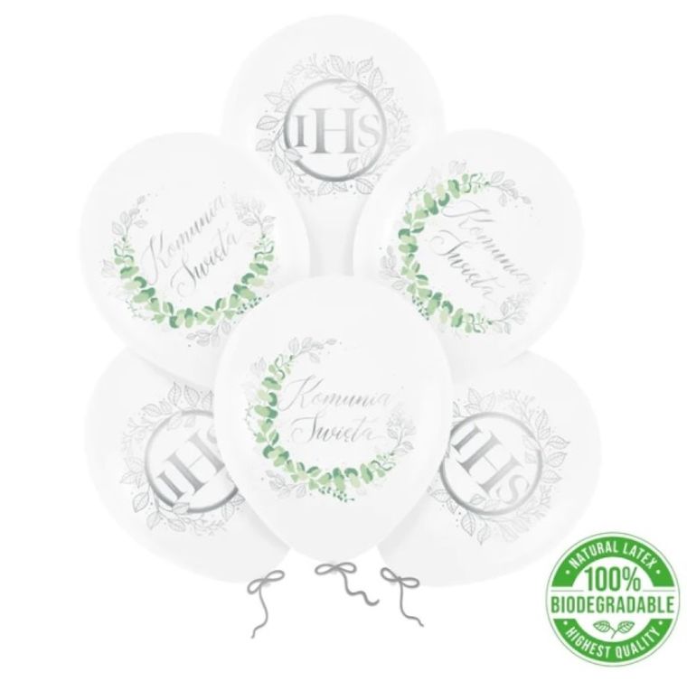 Party Tino, balony, Komunia Święta, eukaliptus, srebrny, 6 szt.