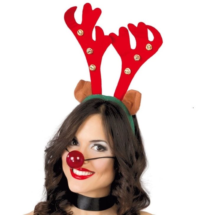 Party Tino, opaska rogi renifera, z dzwoneczkami, czerwona