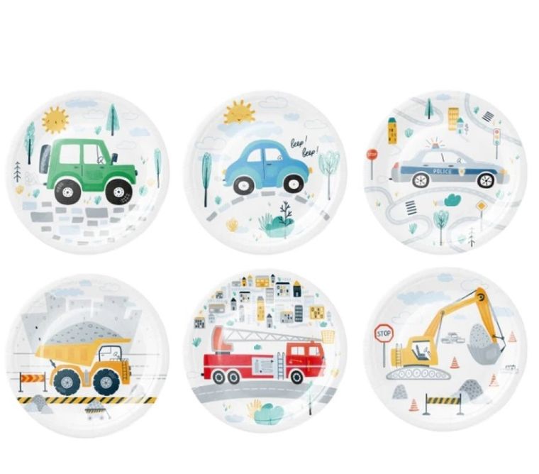 Party Tino, talerzyki papierowe, pojazdy, 18 cm, 6 szt.