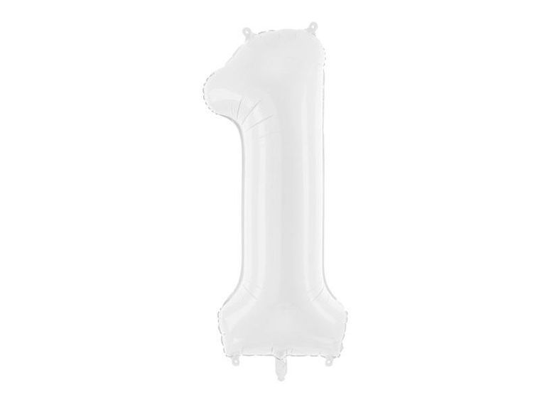 PartyDeco, balon foliowy, cyfra "1", 86 cm, biały, 1 szt.
