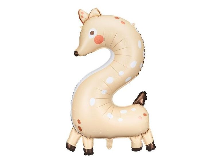 PartyDeco, balon foliowy, cyfra 2, sarenka, 65-102 cm