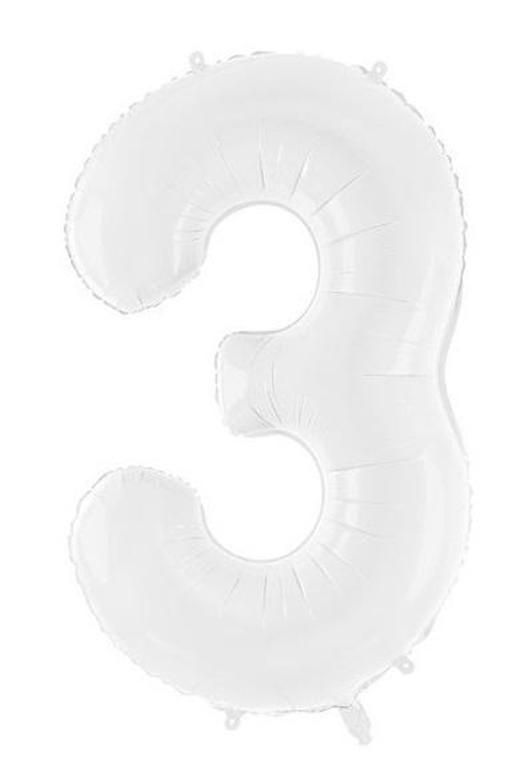 PartyDeco, balon foliowy, cyfra "3", 86 cm, biały, 1 szt.