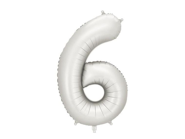 PartyDeco, balon foliowy, cyfra 6, srebrny, 86 cm