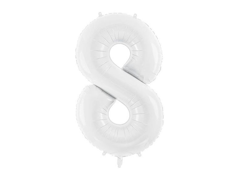 PartyDeco, balon foliowy, cyfra "8", 86 cm, biały, 1 szt.