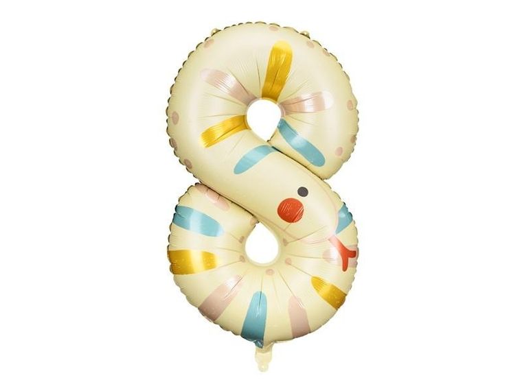 PartyDeco, balon foliowy, cyfra 8, wąż, 55-88 cm