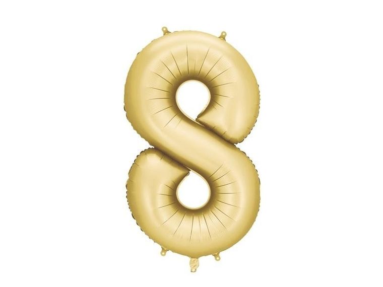 PartyDeco, balon foliowy, cyfra 8, złoty, 86 cm