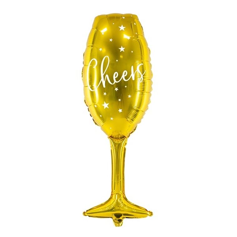 PartyDeco, balon foliowy, kieliszek, złoty, 28-80 cm