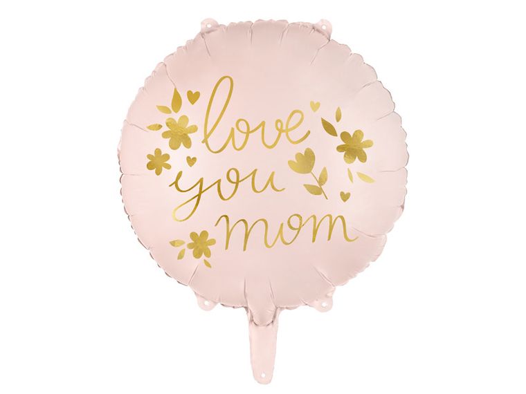 PartyDeco, balon foliowy "Love you mom", 45 cm, różowy, 1 szt.