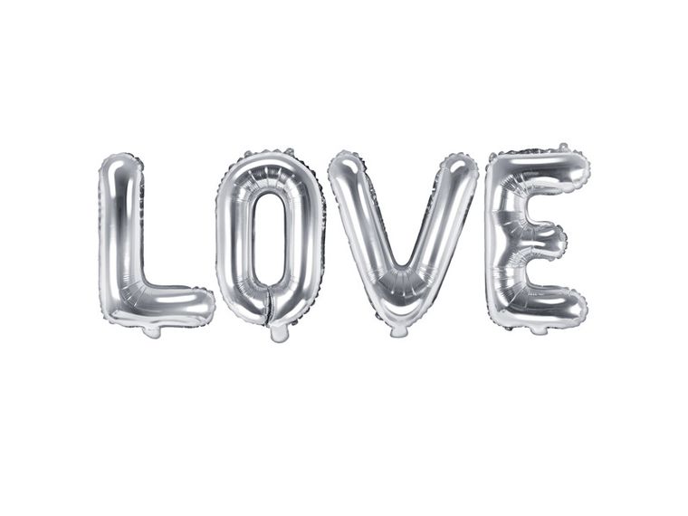 PartyDeco, balon foliowy, napis Love, 140-35 cm, srebrny