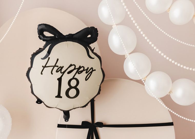 PartyDeco, balon foliowy, pastylka Happy, 18, 47,5-45 cm