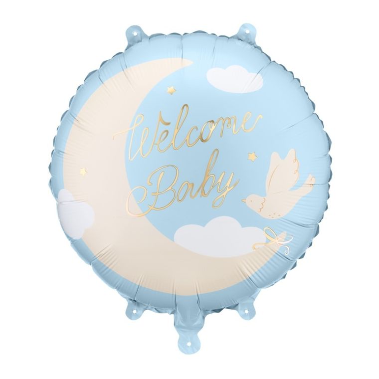 PartyDeco, balon foliowy, pastylka, Welcome Baby, jasnoniebieski, 35-35 cm, 1 szt.