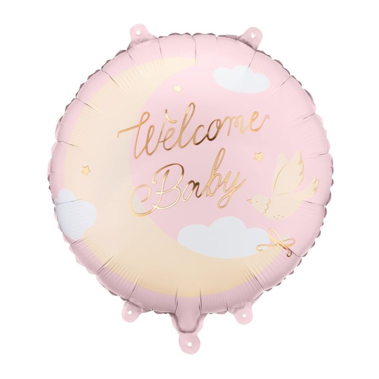 PartyDeco, balon foliowy, pastylka, Welcome Baby, jasnoróżowy, 35-35 cm, 1 szt.
