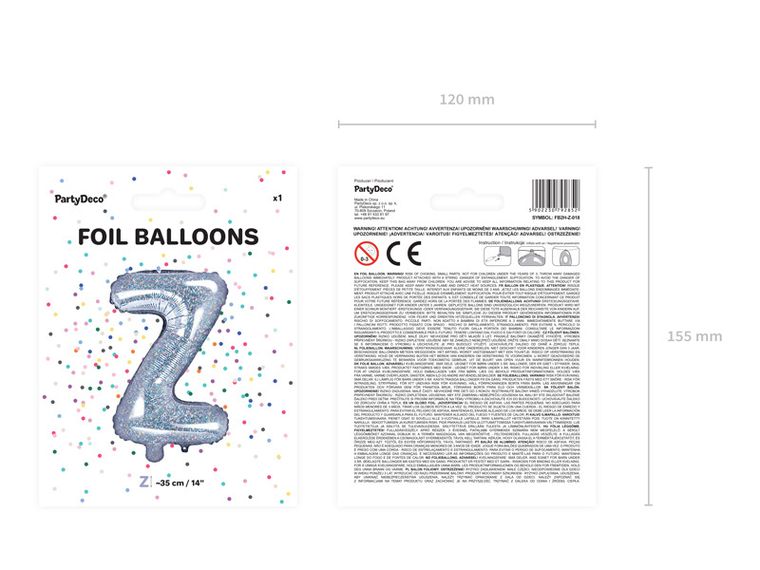 PartyDeco, balon foliowy, w kształcie litery Z, 35 cm, holograficzny