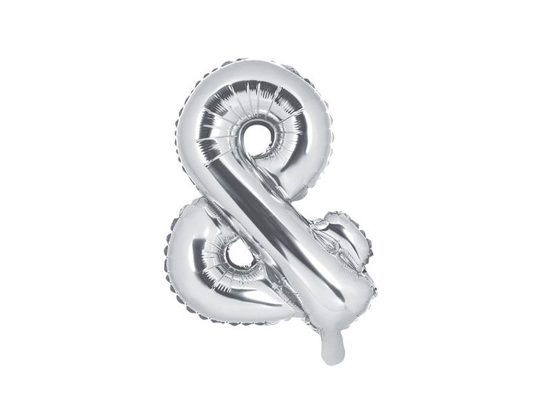 PartyDeco, balon foliowy, znak &, 35 cm, srebrny