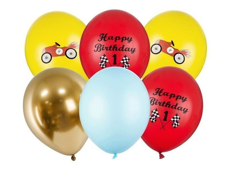 PartyDeco, balony 30 cm, Happy Birthday, mix, 6 szt.