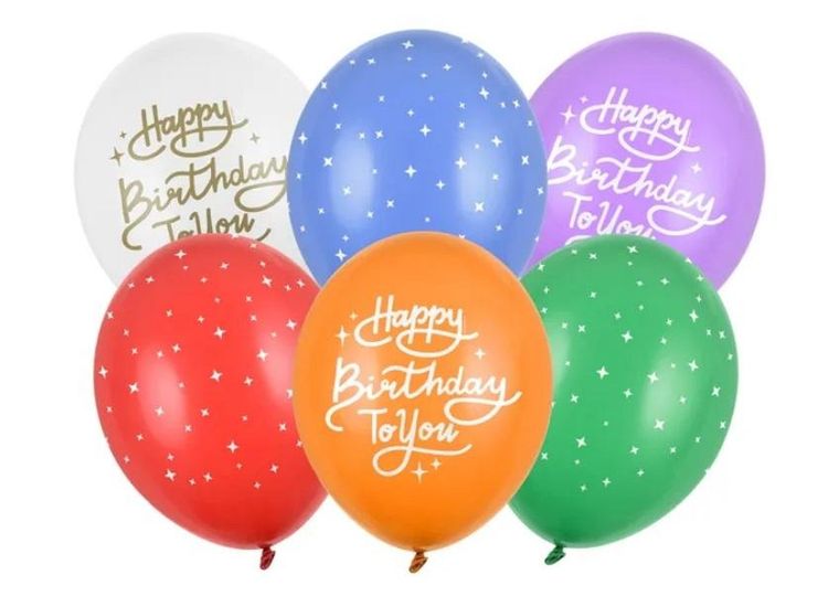 PartyDeco, balony 30 cm, Happy Birthday To You, mix, 50 szt.