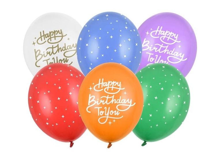 PartyDeco, balony 30 cm, Happy Birthday To You, mix, 6 szt.