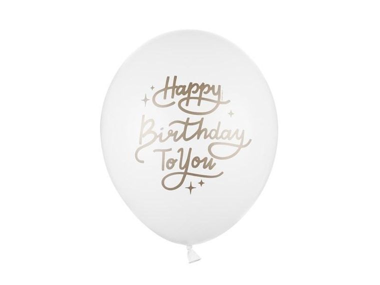 PartyDeco, balony 30 cm, Happy Birthday To You, Pastel Pure White, 50 szt.