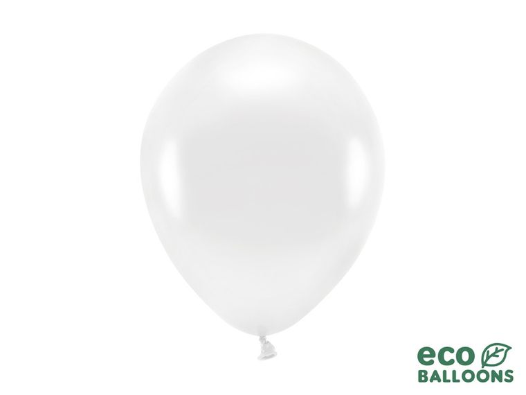 PartyDeco, balony Eco 26 cm metalizowane, biały, 10 szt.