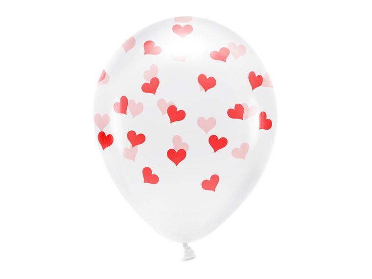 PartyDeco, balony Eco 33 cm, Serca, Crystal Clear, 6 szt.