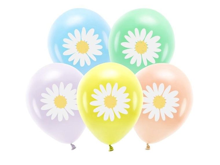 Partydeco, balony Eco, stokrotki, 30 cm, 5 szt.