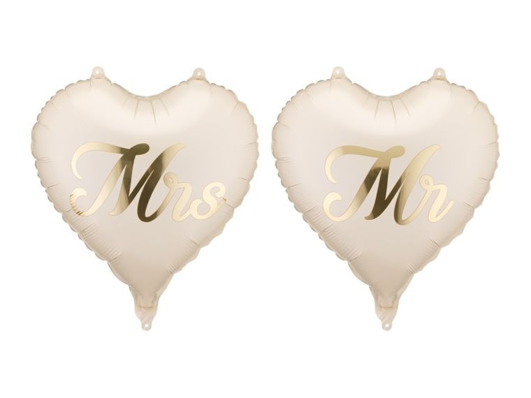 PartyDeco, balony foliowe, serca, Mr i Mrs, 45 cm, 2 szt.